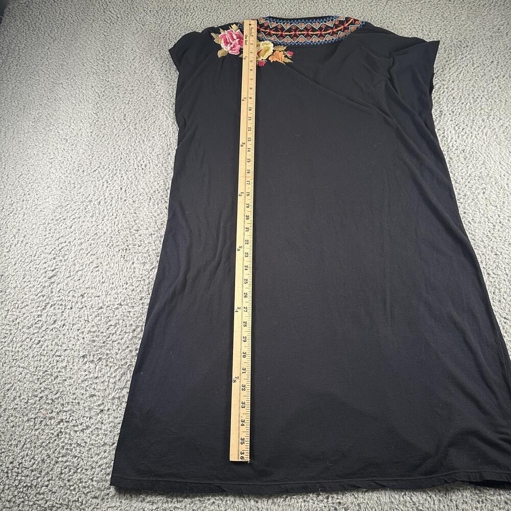 Johnny Was Tunic Dress Womens L Black Embroidered Boho Shift V-Neck Knee Length - Picture 7 of 10